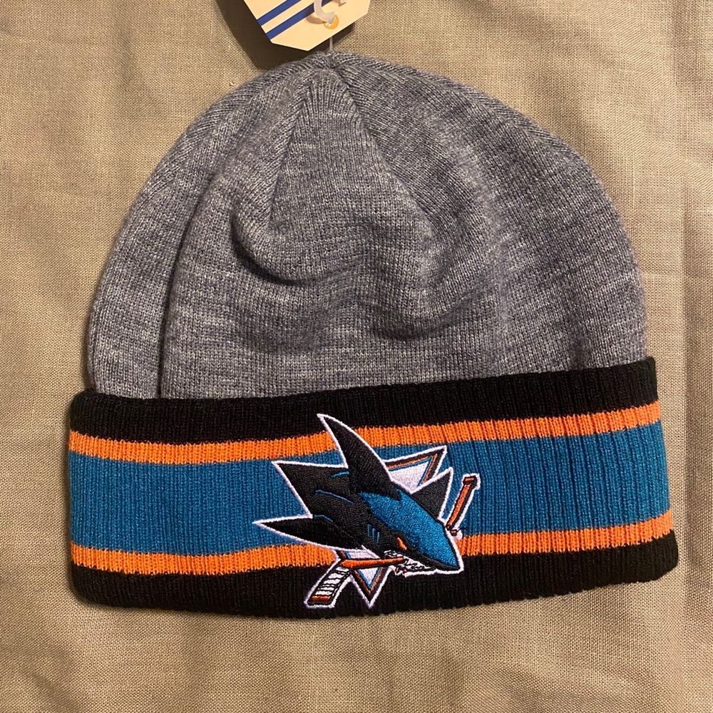 San Jose Sharks beanie cap, Snow Hat, Knit, Toboggan, Toque Hat Cuff Bottom NHL